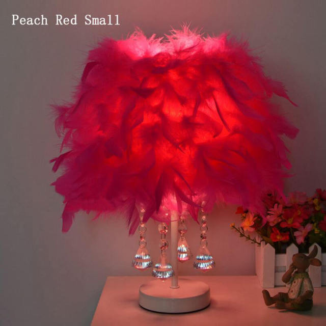 Modern Colored Feather Bedroom Bedsides Table Lights Wedding Crystal Hanging table Lamps Study Room Desk Lighting Fixtures