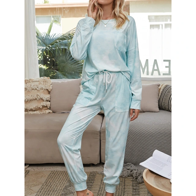 OOVOV Tracksuit Women Loose Pajamas Gradient Tie Dye 2 Piece Sets Long Sleeve Home Pant Suit Lounge Wear Plus Size Sweatsuit