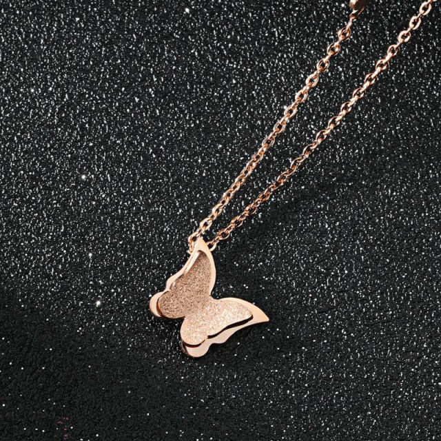 Romantic Three-dimensional Butterfly Necklace Titanium Steel Rose Gold Butterfly Sanding Necklace for Women Necklaces Ins Cold Wind