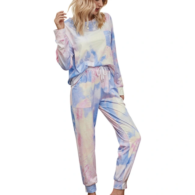 OOVOV Tracksuit Women Loose Pajamas Gradient Tie Dye 2 Piece Sets Long Sleeve Home Pant Suit Lounge Wear Plus Size Sweatsuit