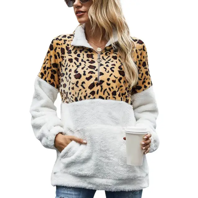 OOVOV Women Winter Fleece Sweatshirt Warmer Lapel Tie Dye Colorful Patchwork Plush Tops Long Sleeve Casual Zip Lady Coat