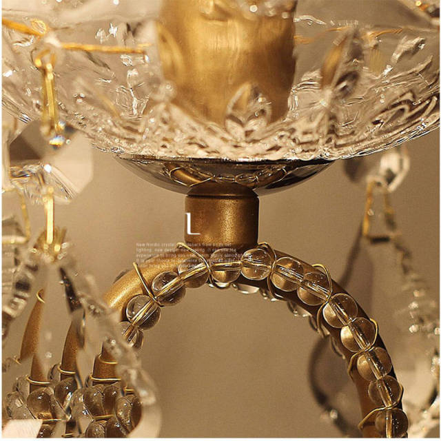 American Retro Iron Crystal Staircase Wall lamp Crystal Village Bedroom Den Walkway Villa Balcony Dining Room Wall Lighting lamp