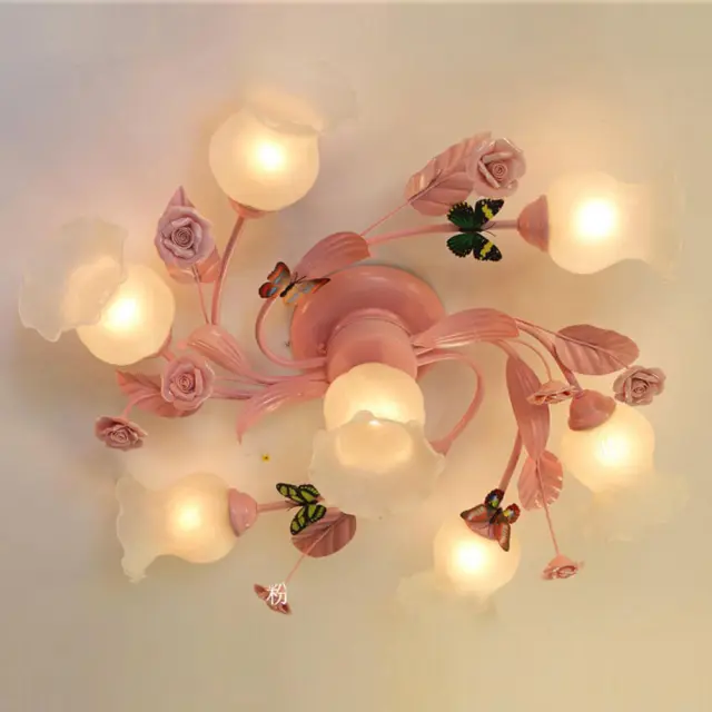 OOVOV Pink Flowers Girls Room Ceiling Lamps Creative Childrens Room Ceiling Lamp Girls Bedroom Ceiling Lights