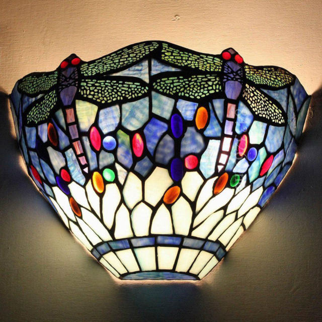 Luxury Tiffany Colorful Glass Bedroom BEDSIDES Wall Lamp Mediterranean Beads Flowers Semi-Circle Hotel Club Corridor Wall Lights