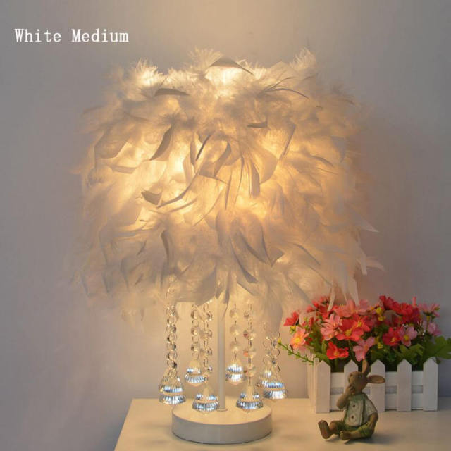 Modern Colored Feather Bedroom Bedsides Table Lights Wedding Crystal Hanging table Lamps Study Room Desk Lighting Fixtures