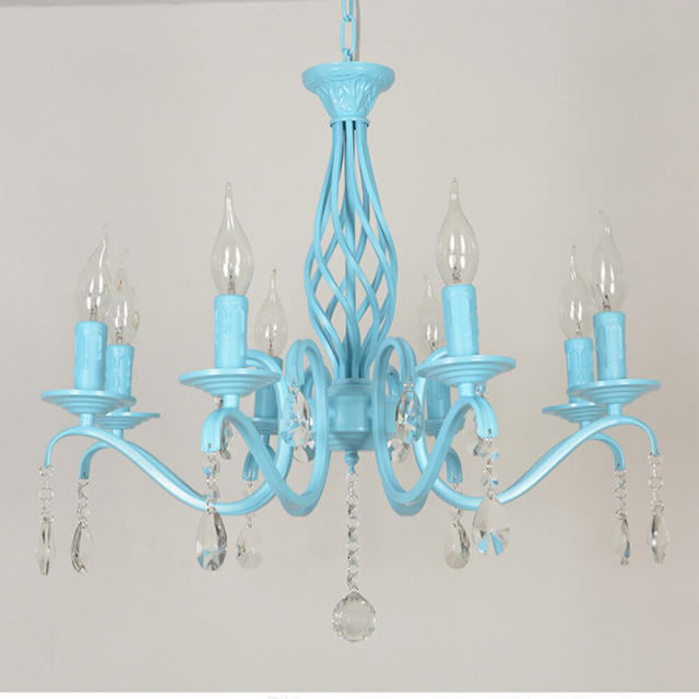 Mediterranean Dining Room Iron Chandelier Restaurant Bar Counter Painted Pink Blue Metal Pendant Lamp Hallway Balcony Pendant