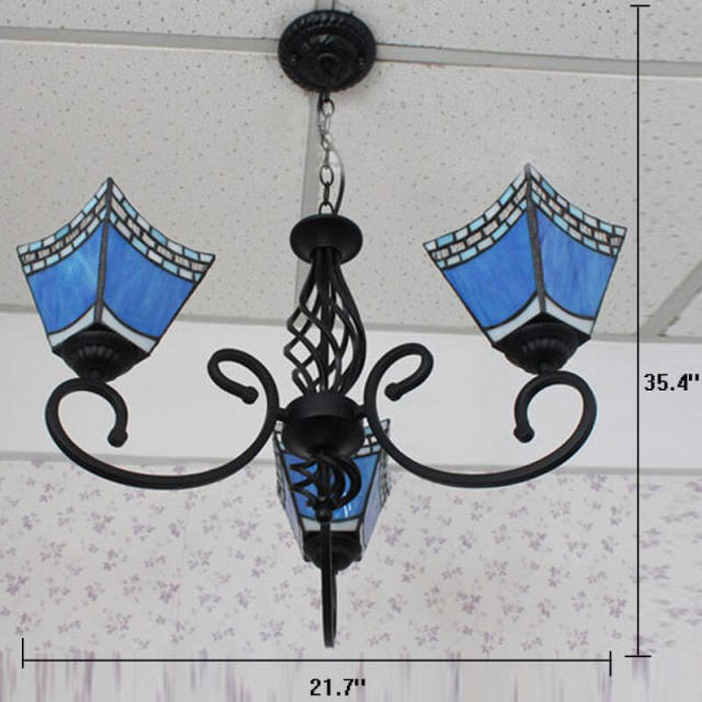 Mediterranean Blue Tiffany Restaurant Chandelier Lamp Vintage Living Room Hanging Light Lamp Bedroom Drop Lighting Lamp