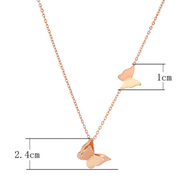 Romantic Three-dimensional Butterfly Necklace Titanium Steel Rose Gold Butterfly Sanding Necklace for Women Necklaces Ins Cold Wind