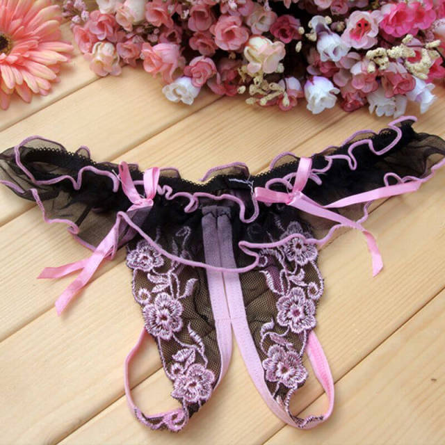 3 Pieces Ultra Sexy Lace Panty Lady's Open Crotch G-strings &amp; Thongs Panties One-Size Lacing Women's Underpants