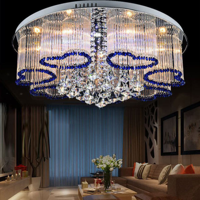 Romantic Living Room Blue Crystal Ceiling Light Fashion Heart Shape Dining Room Ceiling Lamps Glass Sticks Bedroom Ceiling Lamp