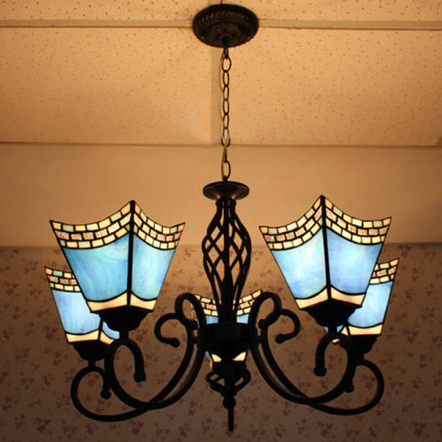 Mediterranean Blue Tiffany Restaurant Chandelier Lamp Vintage Living Room Hanging Light Lamp Bedroom Drop Lighting Lamp