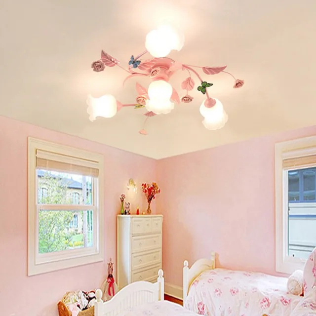 OOVOV Pink Flowers Girls Room Ceiling Lamps Creative Childrens Room Ceiling Lamp Girls Bedroom Ceiling Lights