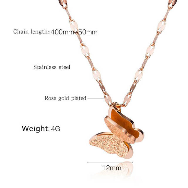 Romantic Three-dimensional Butterfly Necklace Titanium Steel Rose Gold Butterfly Sanding Necklace for Women Necklaces Ins Cold Wind