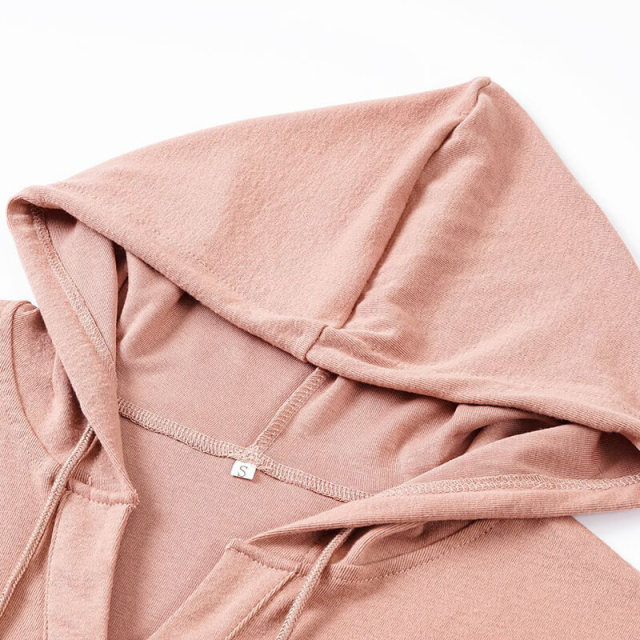 OOVOV Women Solid Color Loose Hooded Sweatshirt Autumn Pullover Coats Long Sleeve Button Casual Large Size Sweatshirt Clothing