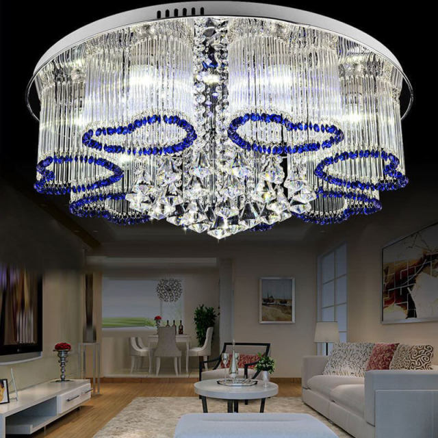 Romantic Living Room Blue Crystal Ceiling Light Fashion Heart Shape Dining Room Ceiling Lamps Glass Sticks Bedroom Ceiling Lamp