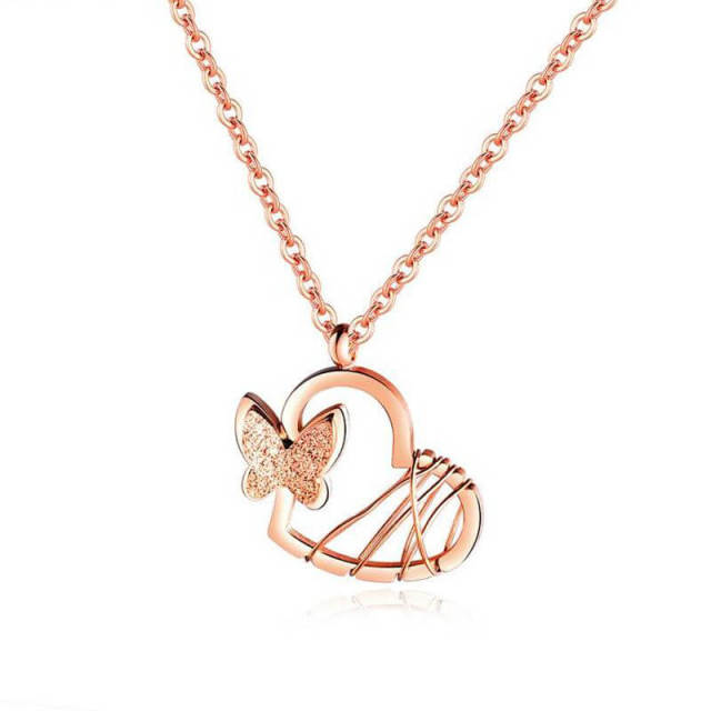 Romantic Three-dimensional Butterfly Necklace Titanium Steel Rose Gold Butterfly Sanding Necklace for Women Necklaces Ins Cold Wind