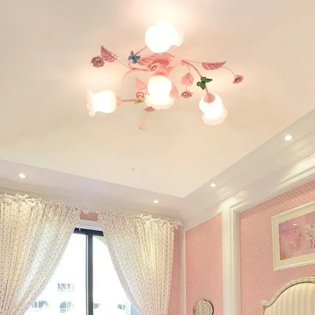 OOVOV Pink Flowers Girls Room Ceiling Lamps Creative Childrens Room Ceiling Lamp Girls Bedroom Ceiling Lights