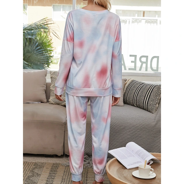 OOVOV Tracksuit Women Loose Pajamas Gradient Tie Dye 2 Piece Sets Long Sleeve Home Pant Suit Lounge Wear Plus Size Sweatsuit