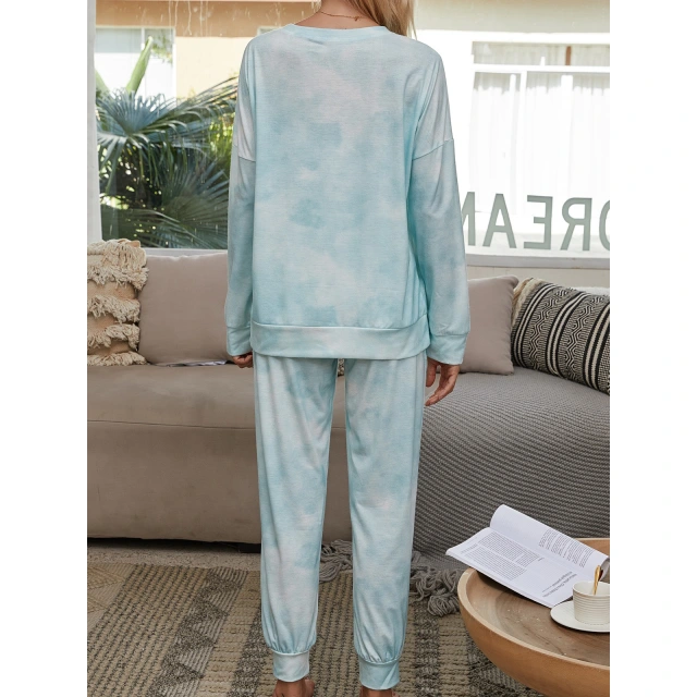 OOVOV Tracksuit Women Loose Pajamas Gradient Tie Dye 2 Piece Sets Long Sleeve Home Pant Suit Lounge Wear Plus Size Sweatsuit