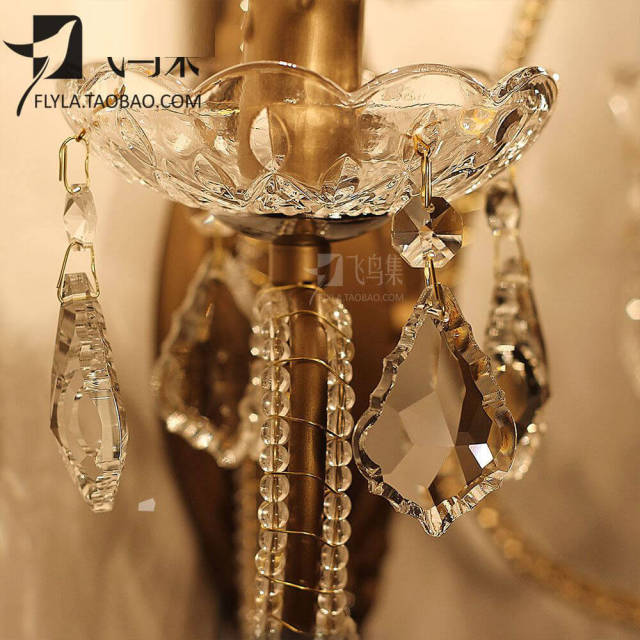 American Retro Iron Crystal Staircase Wall lamp Crystal Village Bedroom Den Walkway Villa Balcony Dining Room Wall Lighting lamp