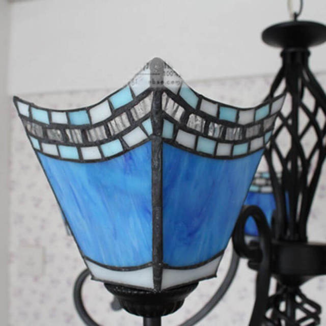 Mediterranean Blue Tiffany Restaurant Chandelier Lamp Vintage Living Room Hanging Light Lamp Bedroom Drop Lighting Lamp