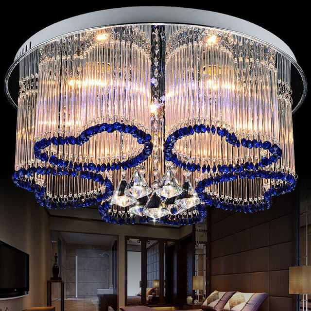 Romantic Living Room Blue Crystal Ceiling Light Fashion Heart Shape Dining Room Ceiling Lamps Glass Sticks Bedroom Ceiling Lamp