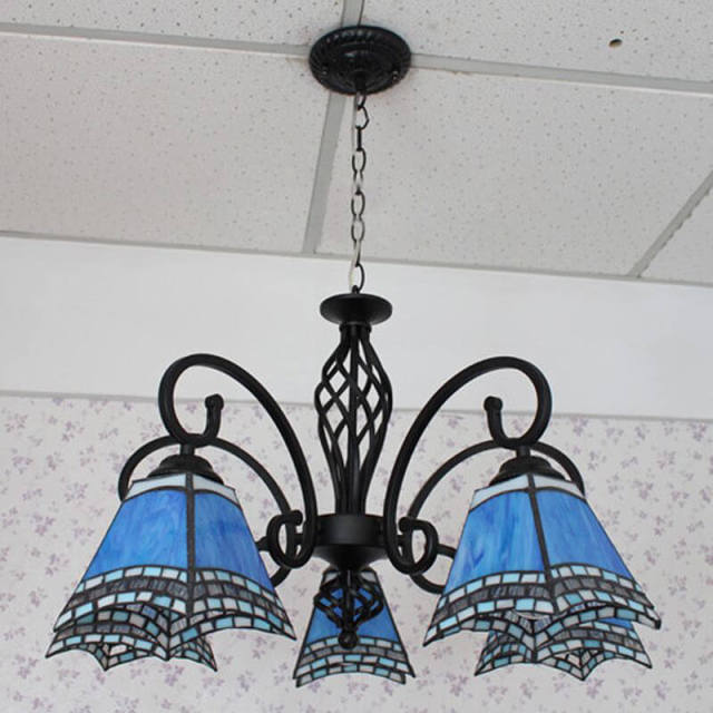 Mediterranean Blue Tiffany Restaurant Chandelier Lamp Vintage Living Room Hanging Light Lamp Bedroom Drop Lighting Lamp