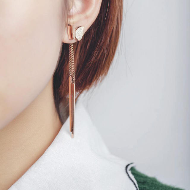 Fashion Butterfly Tassel Ear Pendant Rose Gold Titanium Steel Ear Clip Fashion Butterfly Ear Stud Earrings