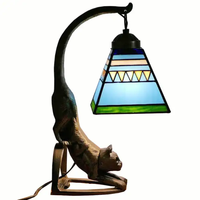 Tiffany Metal Bronze Bedroom Bedsides Table Lamp Glass Lampshade Study Room Club Desk Lamp Retro Bar Counter kitten Table Light