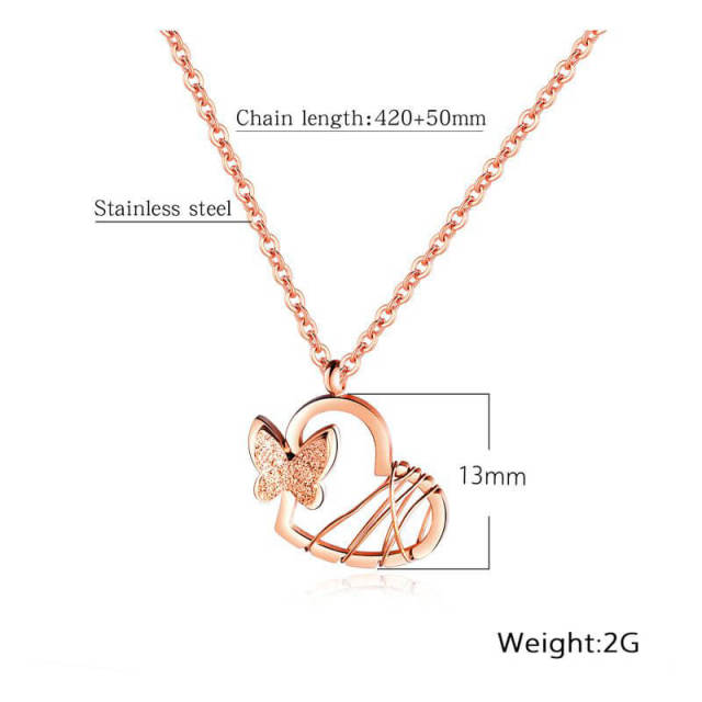 Romantic Three-dimensional Butterfly Necklace Titanium Steel Rose Gold Butterfly Sanding Necklace for Women Necklaces Ins Cold Wind