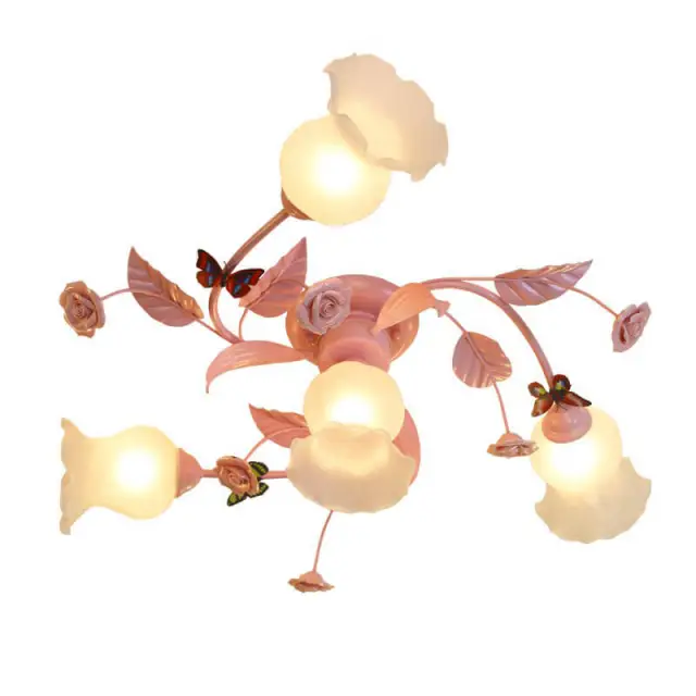 OOVOV Pink Flowers Girls Room Ceiling Lamps Creative Childrens Room Ceiling Lamp Girls Bedroom Ceiling Lights