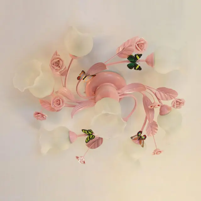 OOVOV Pink Flowers Girls Room Ceiling Lamps Creative Childrens Room Ceiling Lamp Girls Bedroom Ceiling Lights