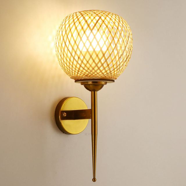 Southeast Asian Bamboo Corridor Torch Wall Lights Handmade Craft Hotel Stair Case Cup Shape Wall Sconces Hallway Bedroom Lamp