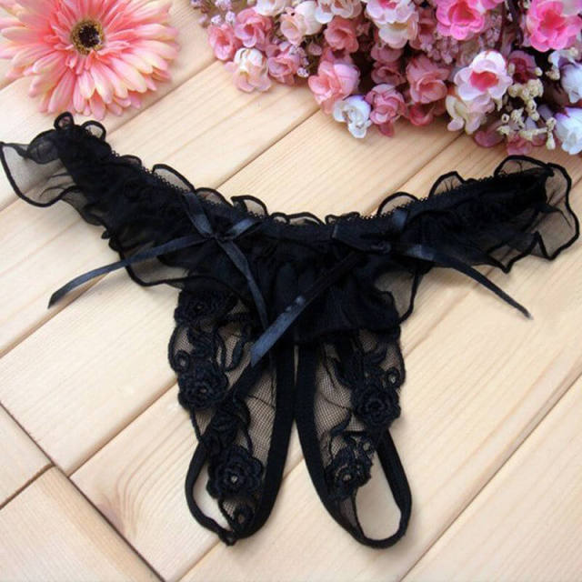 3 Pieces Ultra Sexy Lace Panty Lady's Open Crotch G-strings &amp; Thongs Panties One-Size Lacing Women's Underpants