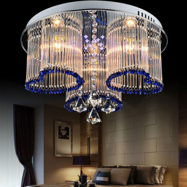 Romantic Living Room Blue Crystal Ceiling Light Fashion Heart Shape Dining Room Ceiling Lamps Glass Sticks Bedroom Ceiling Lamp