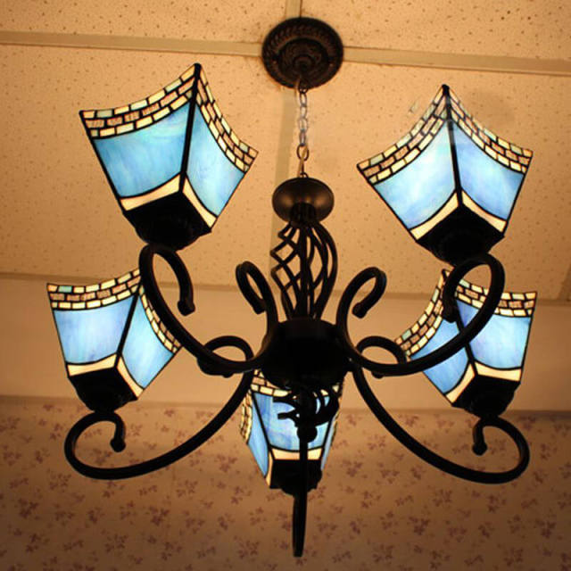 Mediterranean Blue Tiffany Restaurant Chandelier Lamp Vintage Living Room Hanging Light Lamp Bedroom Drop Lighting Lamp