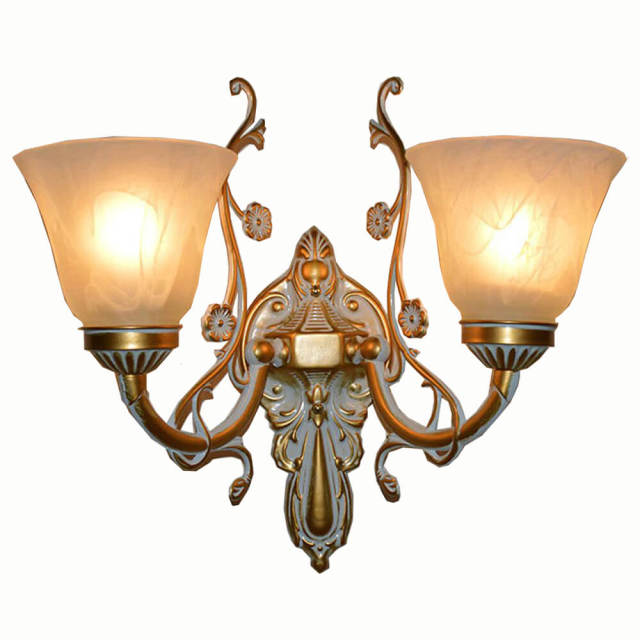 European Glass Shade Bedroom Bedsides Wall Lamp Bronze Arm Hotel Corridor Wall Light Retro Mirror Front Wall Lighting Fixtures