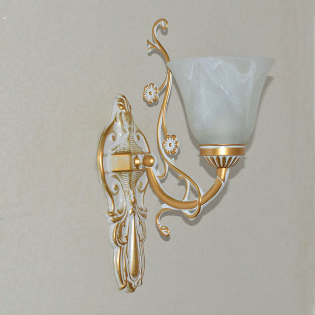 European Glass Shade Bedroom Bedsides Wall Lamp Bronze Arm Hotel Corridor Wall Light Retro Mirror Front Wall Lighting Fixtures