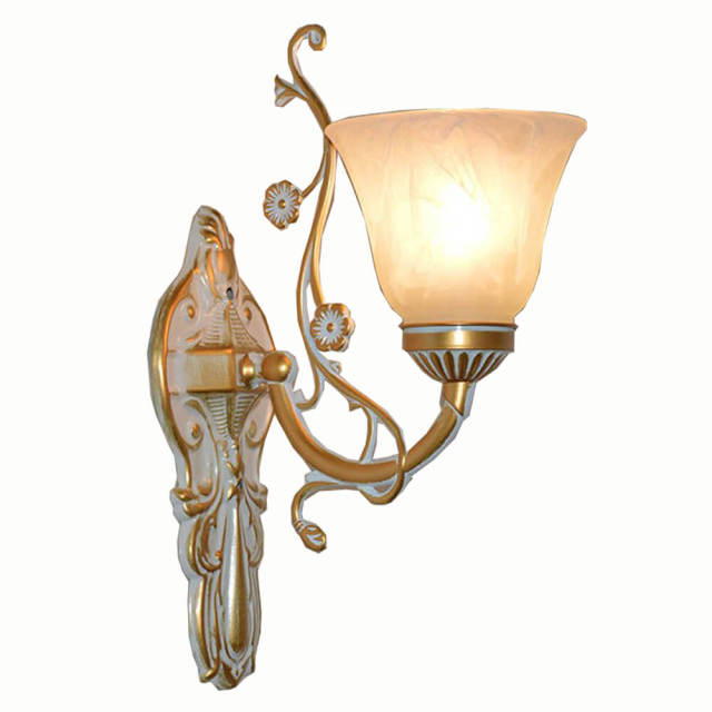 European Glass Shade Bedroom Bedsides Wall Lamp Bronze Arm Hotel Corridor Wall Light Retro Mirror Front Wall Lighting Fixtures