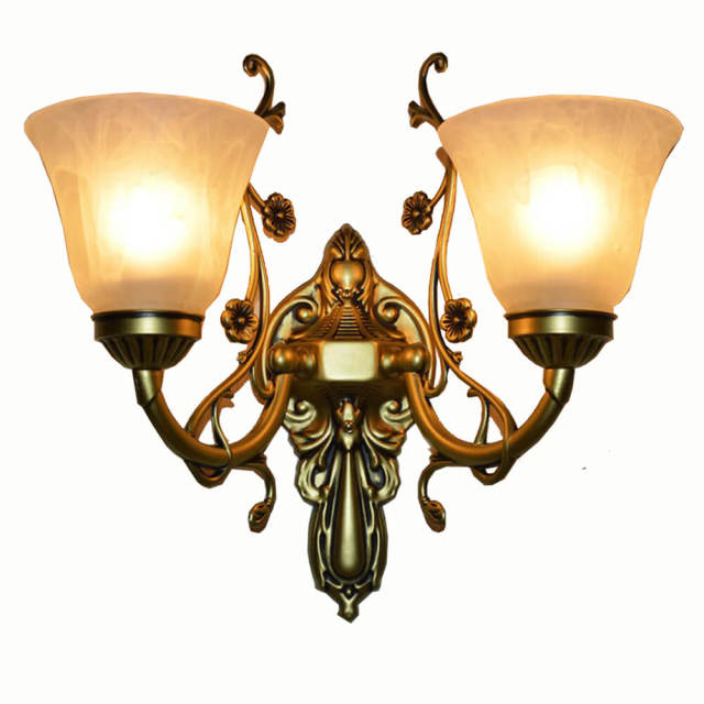 European Glass Shade Bedroom Bedsides Wall Lamp Bronze Arm Hotel Corridor Wall Light Retro Mirror Front Wall Lighting Fixtures