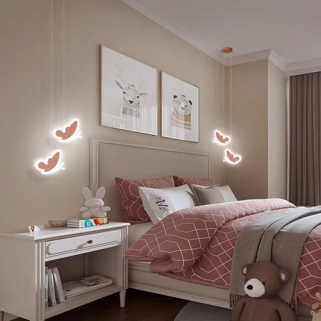 LED Pendant Lights 2-Lights Acrylic Butterfly Design Pendant Lighting with 3-Color Dimming