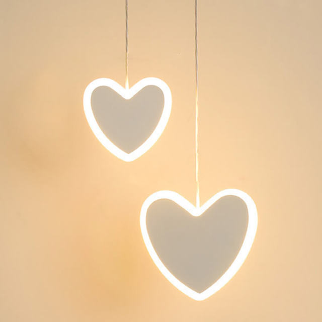 Heart Shaped Pendant Lamp Cute LED Acrylic Pendant Lighting 2 Head