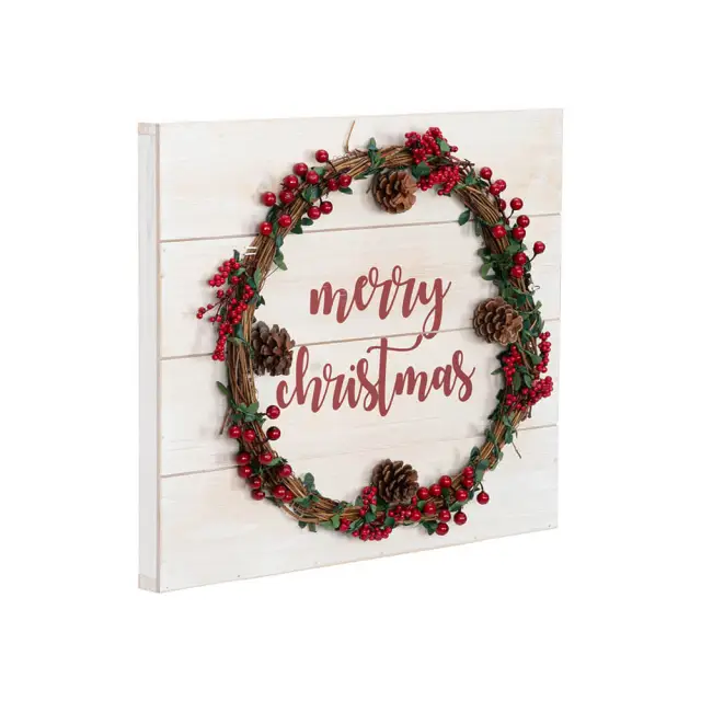 OOVOV Merry Christmas Sign 18.9" Christmas Welcome Sign For Front Door Wooden Wall Hanging With Merry Christmas Garland For Indoor Outdoor Christmas Decor