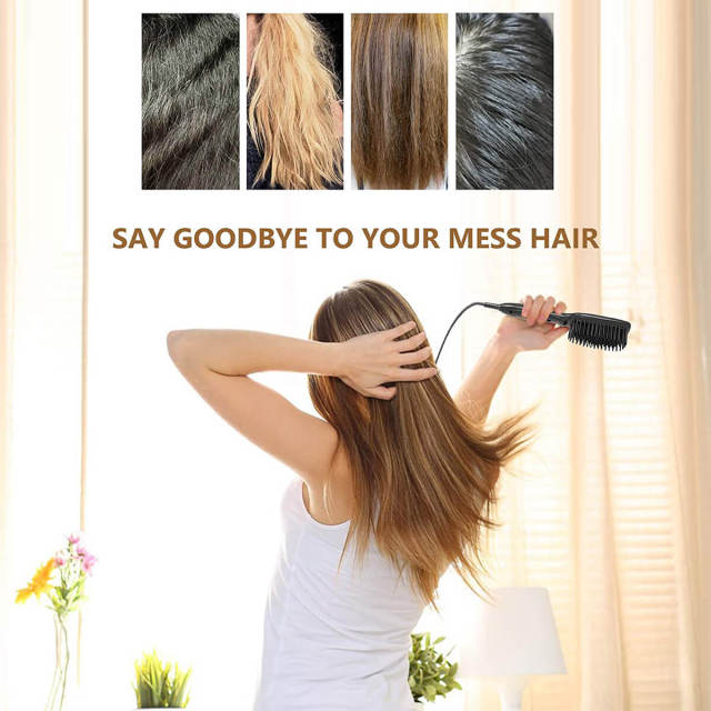 Hair Straightener Comb Electric Hair Straightening Brushes for Women Home Travel Black