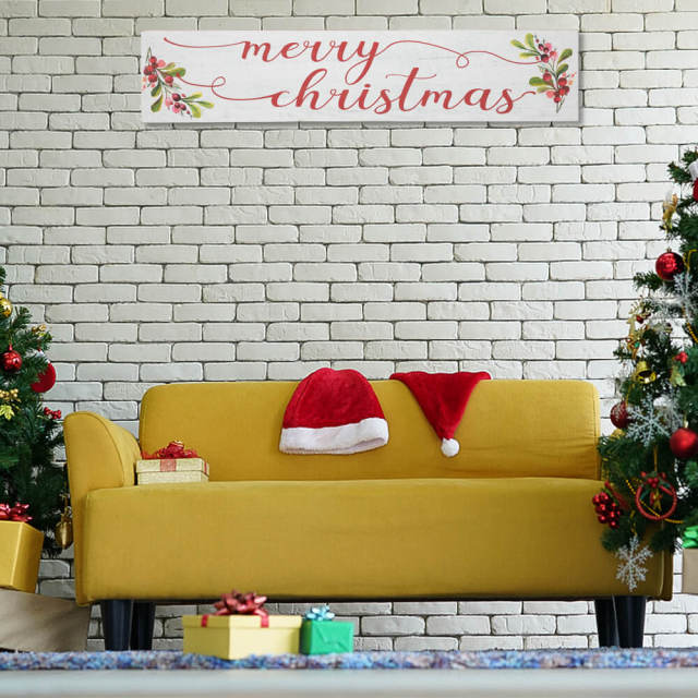 OOVOV 44.8&quot; Merry Christmas Wooden Sign Wall Decor Hanging Decorative Sign Christmas Decorations Wall Art for Home Kitchen Living Room Fireplace Indoor Holiday Decor