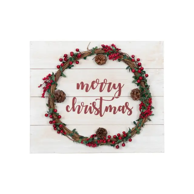 OOVOV Merry Christmas Sign 18.9" Christmas Welcome Sign For Front Door Wooden Wall Hanging With Merry Christmas Garland For Indoor Outdoor Christmas Decor