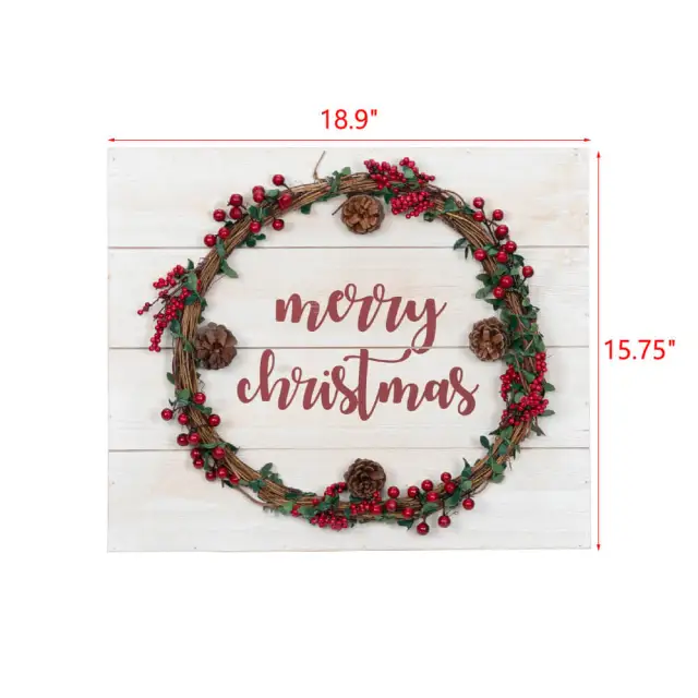 OOVOV Merry Christmas Sign 18.9" Christmas Welcome Sign For Front Door Wooden Wall Hanging With Merry Christmas Garland For Indoor Outdoor Christmas Decor