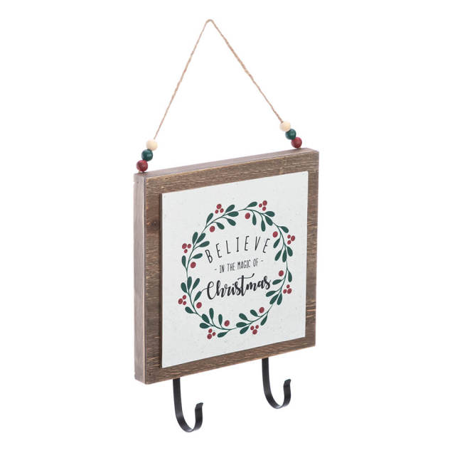 OOVOV Christmas Hanging Wooden Sign with Two Hook Christmas Coffee Wall Decor Wood Door Sign Xmas Hanging Wood Sign for Christmas Holiday Kitchen Home Coffee Party Decoration