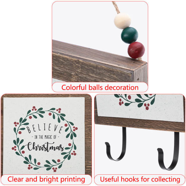 OOVOV Christmas Hanging Wooden Sign with Two Hook Christmas Coffee Wall Decor Wood Door Sign Xmas Hanging Wood Sign for Christmas Holiday Kitchen Home Coffee Party Decoration