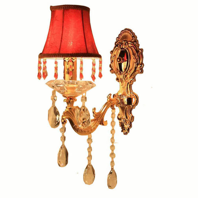 European Gold Carved Alloy Fabric Crystal Corridor Wall Lights Bedroom Bedsides Wall Sconces Candle Style Living Room Wall Light